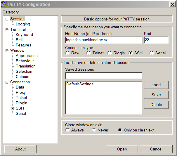 PuTTY launch