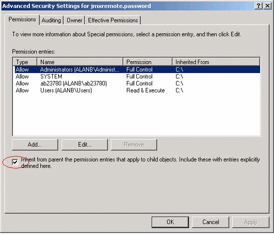 Blocking inheritance of file permissions from parent
objects.